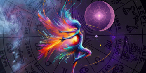 ein energiesprühender Mensch tanzt im Neumond unterm Sternenhimmel im Tierkreis